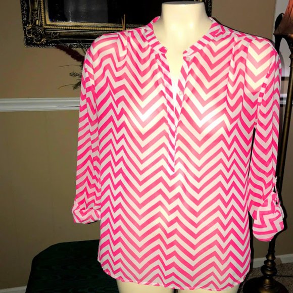 a.n.a Tops - $5/25 Hot Pink and White striped blouse